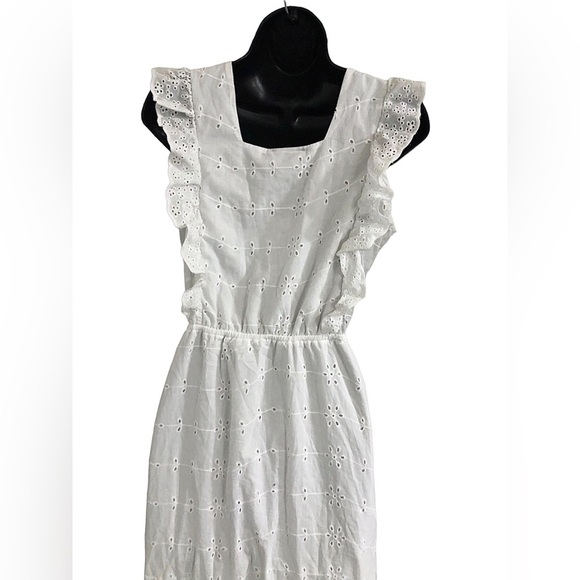 White eyelet lace tiered ruffle front tiered prairie style dress size medium new - Picture 7 of 15